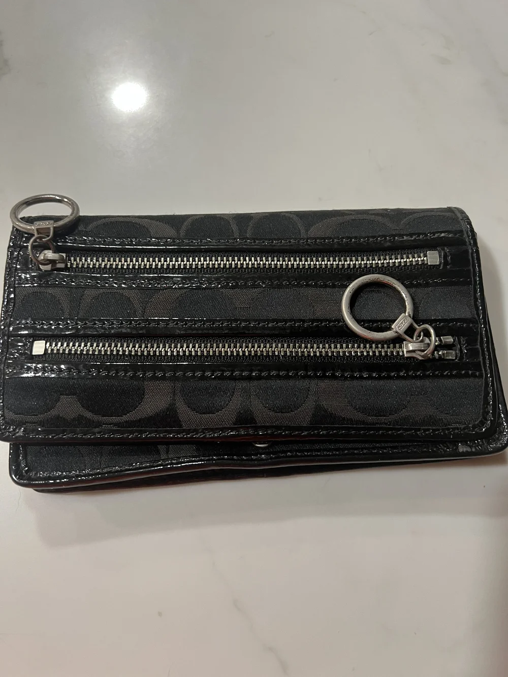 Coach Black Signature Zip Wallet with Key Ring